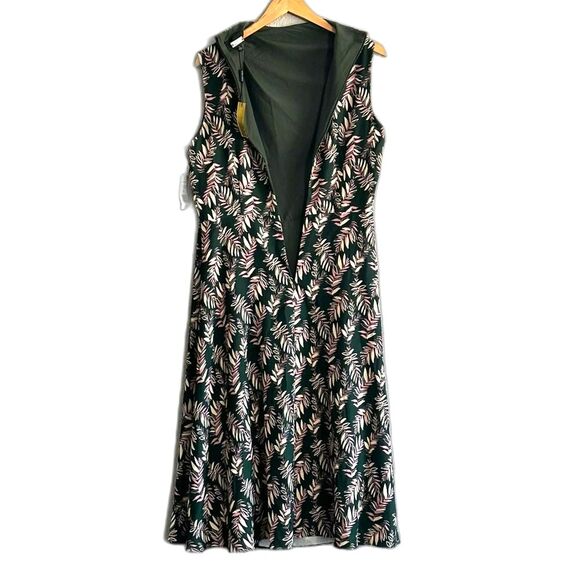 NWT Alexia Admor Veronica Dress Sz 12 Midi Mock Neck ALine Sleeveless Green Palm - Picture 6 of 10